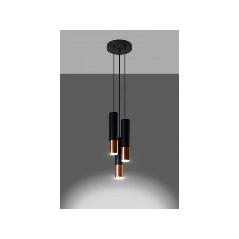 Suspension design LOOPEZ 3xGU10 - noir / cuivre