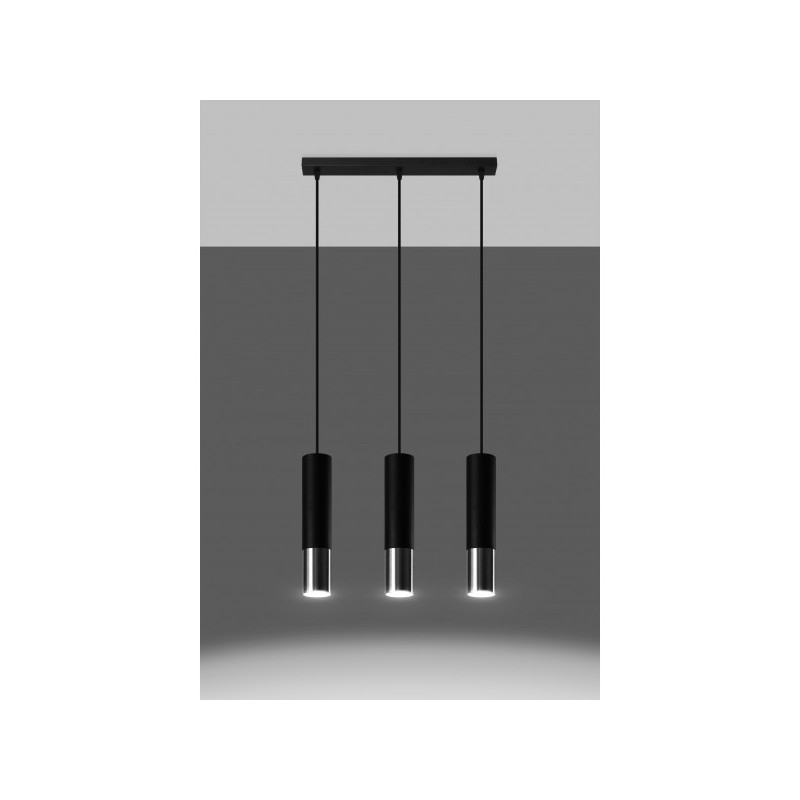 Suspension luminaire LOOPEZ bande 3xGU10 - noir / chrome