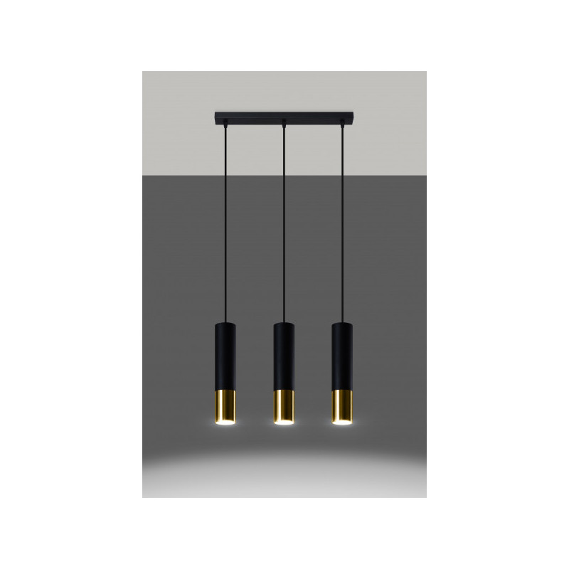 Suspension luminaire design LOOPEZ bande 3xGU10 - noir / or