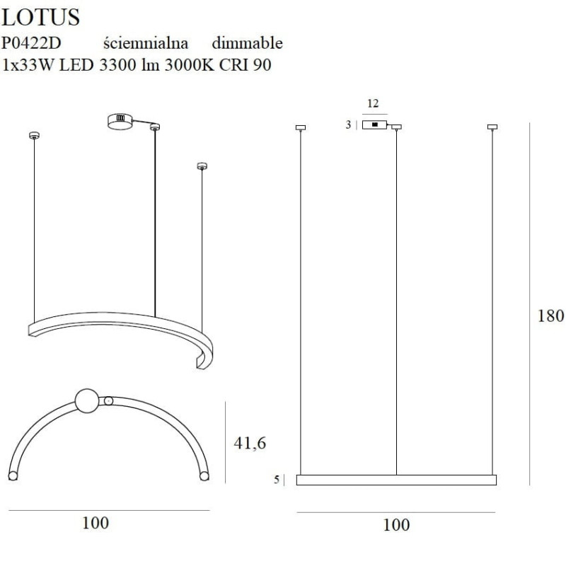 Luminaire Design suspendue LOTUS LED 33W 3000K DIM - or