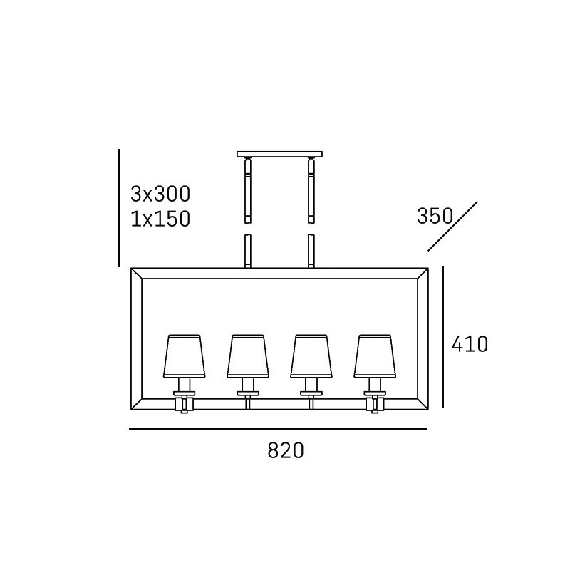 Suspension luminaire LONDON 8xE14 - blanc / chrome