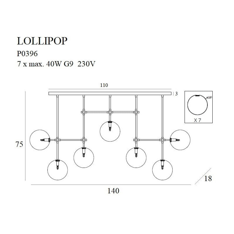 Lampe Suspendue design LOLLIPOP 7xG9 - noir