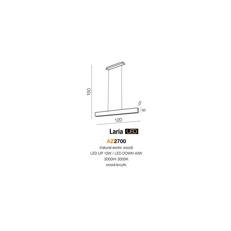 Lampe Design suspendue LARIA WOOD LED UP-10W DOWN-40W bois