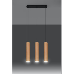 Lampe Suspendue design LINO 3 GU10 - noir / bois