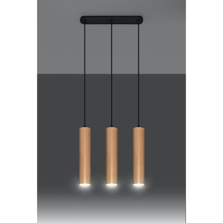 Lampe Suspendue design LINO 3 GU10 - noir / bois