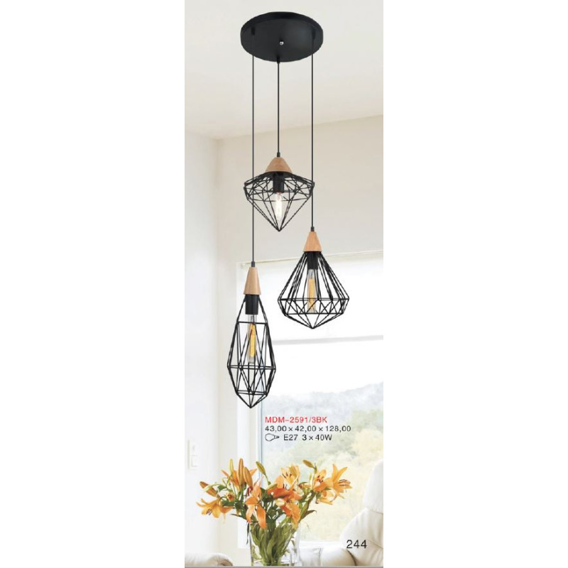 Lampe Suspendue industrielle LOFT MAELLE 3xE14 - noir / or sale