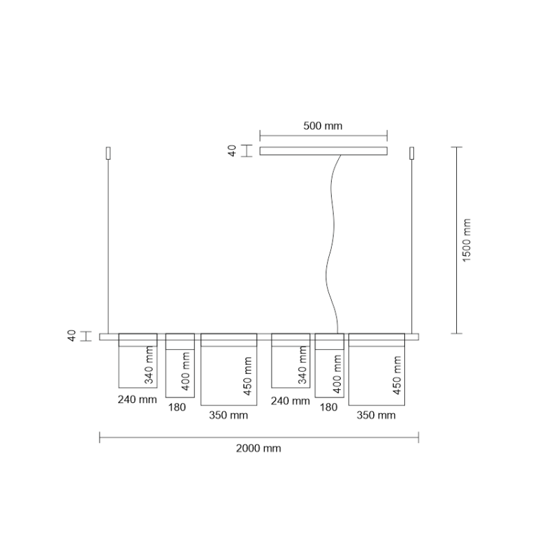 Luminaire Design suspendue DOHAR GHASIL 200cm LED 16W 3000K CRI90 - noir / blanc