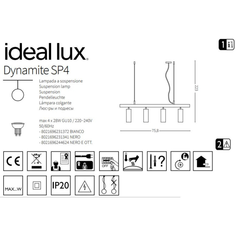 Lampe Suspendue design DYNAMITE SP4 4xGU10 - blanc