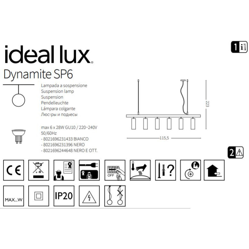 Suspension design DYNAMITE SP6 6xGU10 - noir