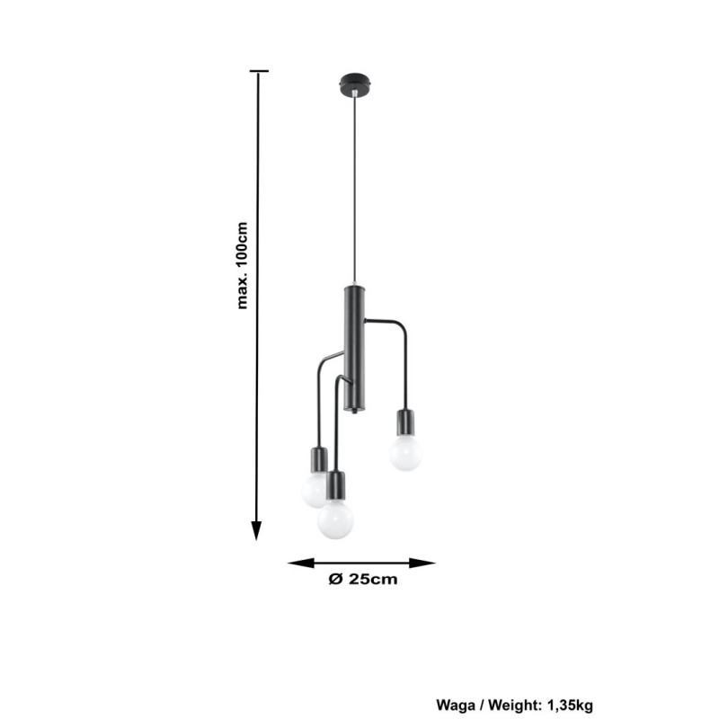 Suspension luminaire design DUOMO 3M E27 - noir