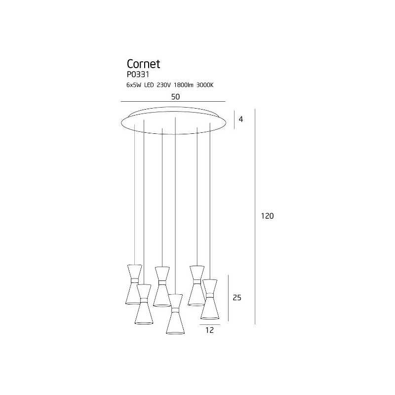 Luminaire Design suspendue CORNET LED 6x5W 3000K - noir