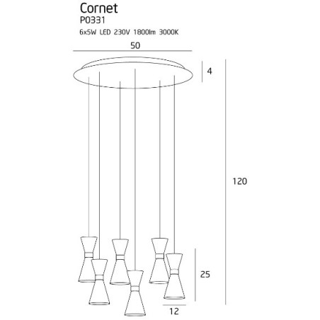 Luminaire Design suspendue CORNET LED 6x5W 3000K - noir