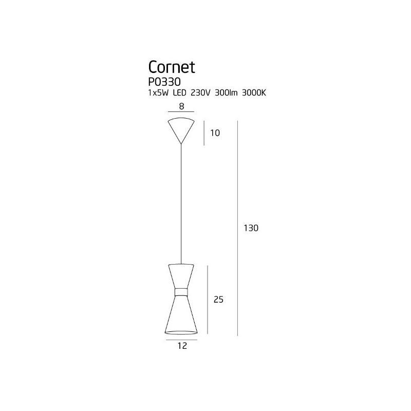 Luminaire Design suspendue CORNET LED 5W 3000K - noir