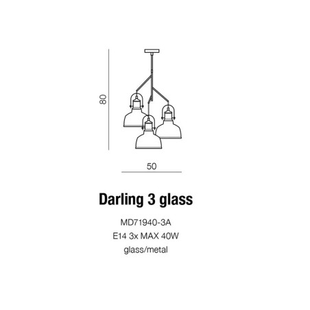 Suspension luminaire DARLING GLASS 3 E27 3x40W blanc