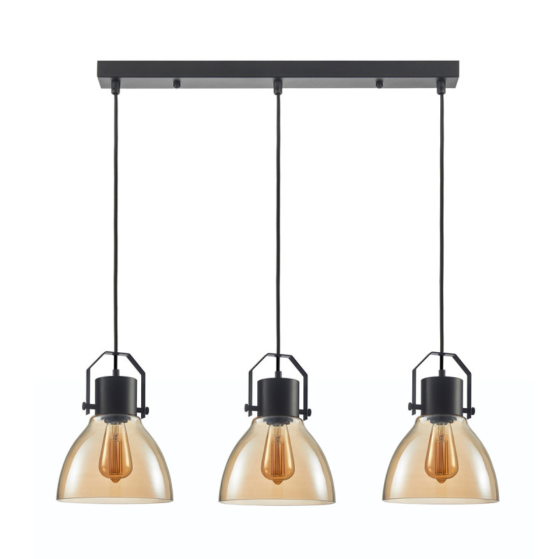 Suspension luminaire design DARLENA 3xE27 - noir / ambre