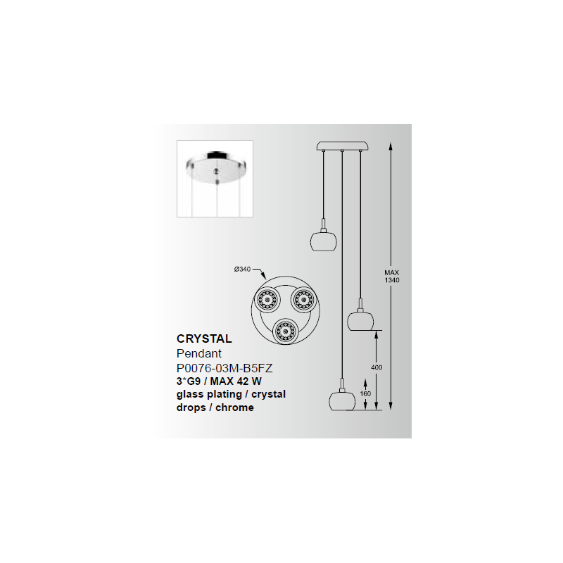 Lampe suspendue CRYSTAL 3xG9 transparent, argent Cristal