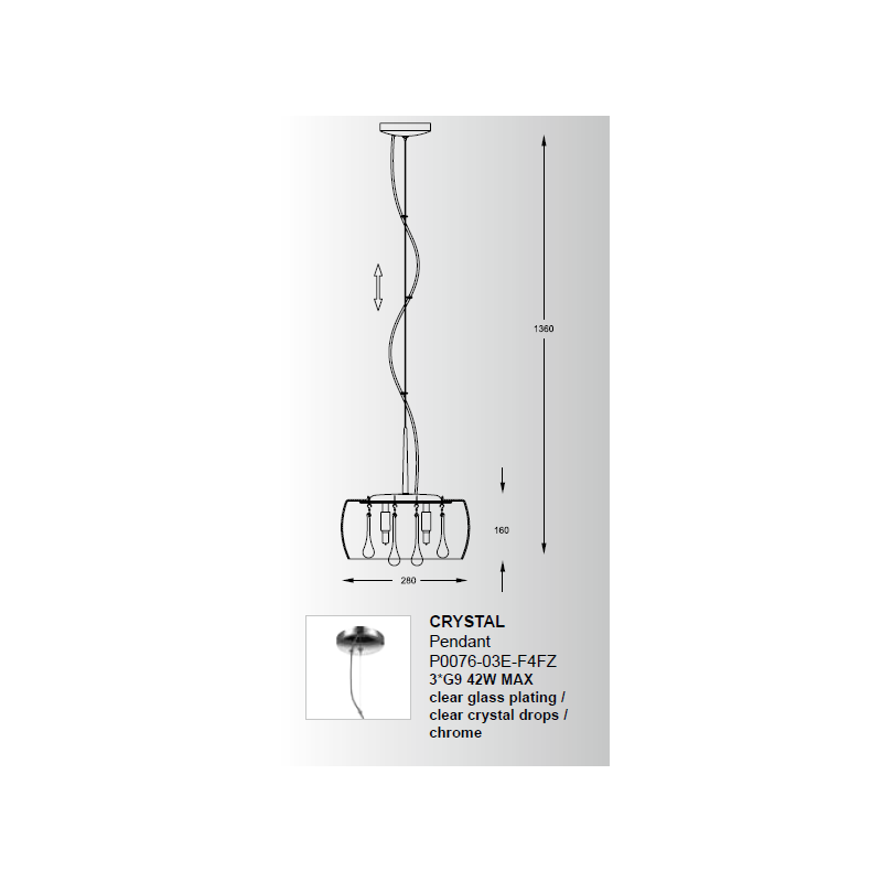 Lampe suspendue CRYSTAL 3xG9 transparent, argent Cristal