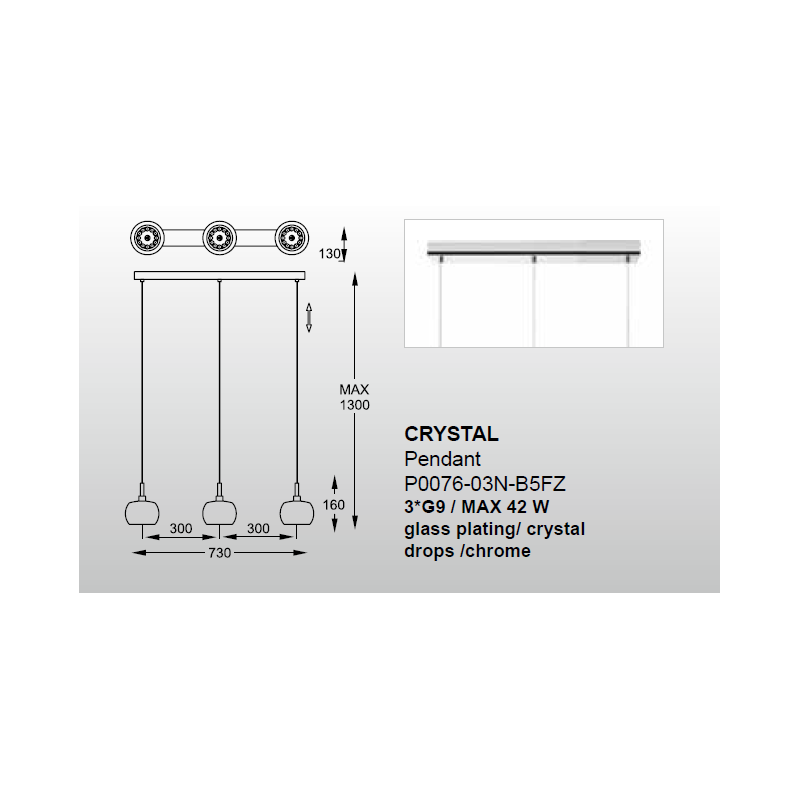 Lampe suspendue CRYSTAL 3xG9 transparent, argent Cristal