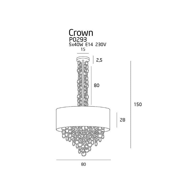 Lampe Suspendue avec abat-jou CROWN 5xE27 - or / noir