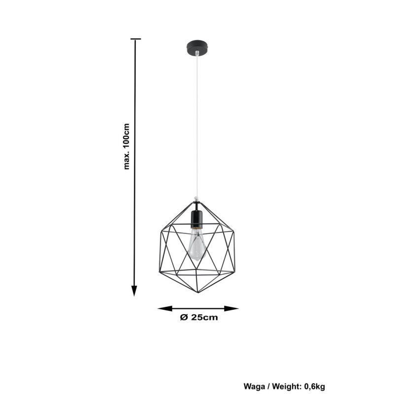 Suspension industrielle Design GASPARE E27 - noir