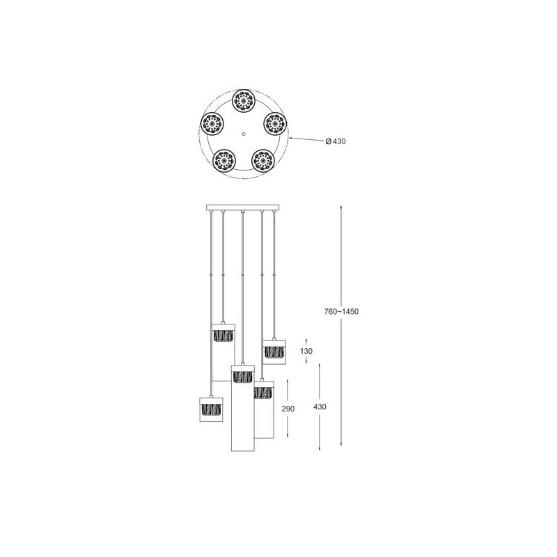 Lampe suspendue GEM R 5xG9 - or / transparent Cristal