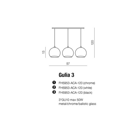Lampe Suspendue design Gulia 3 3xGU10 - chrome