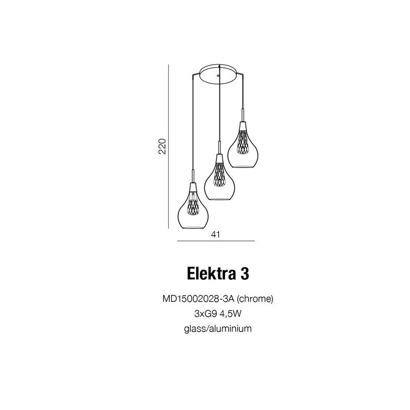 Lampe Suspendue design ELEKTRA 3 G9 3x40W chromé