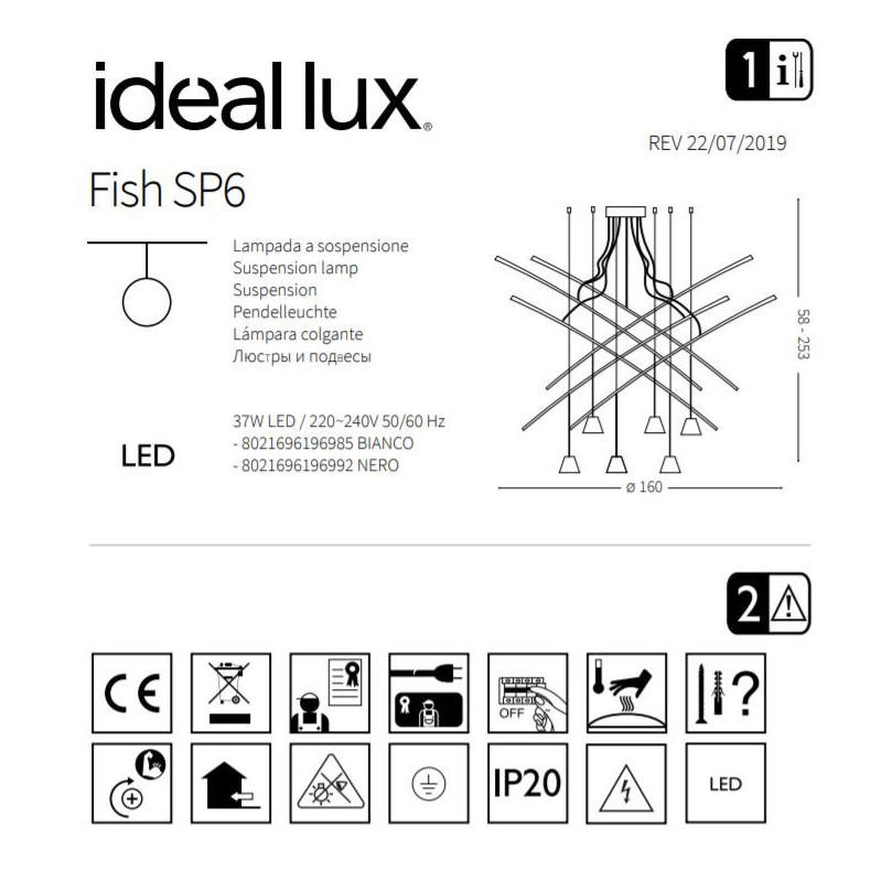 Lampe Design suspendue FISH SP6 LED 37W 3000K - blanc