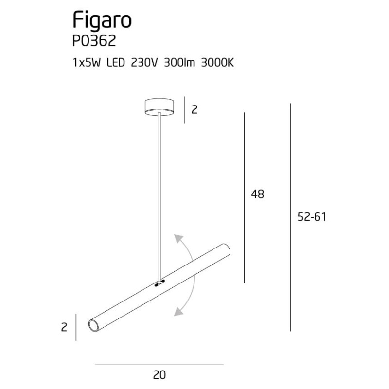 Lampe Design suspendue FIGARO LED 5W 3000K - noir