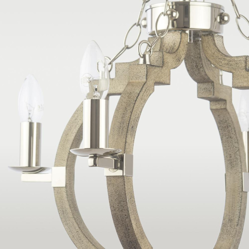 Lampe Suspendue industrielle PORTLAND IV 4xE14 - nickel / bois