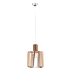Lampe Suspendue design PORTORYKO Ø45 E27 - chrome / bois
