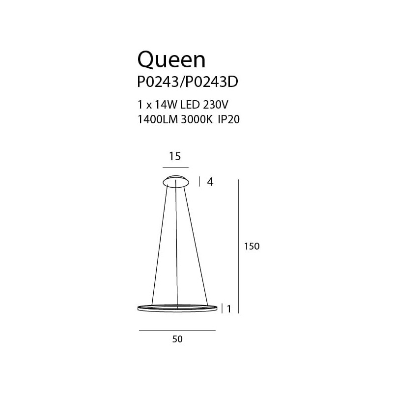 Luminaire Design suspendue QUEEN LED 14W 3000K DIM - cuivre