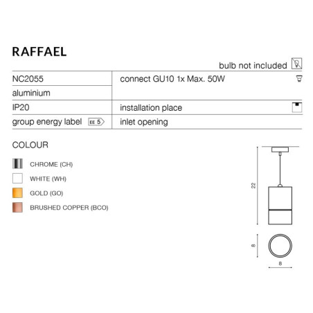 Suspension luminaire design RAFFAEL GU10 50W cuivre