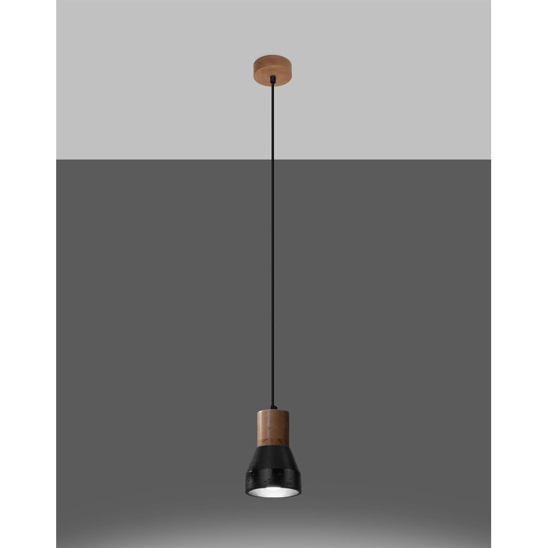 Luminaire Industriel Suspension QUBIC E27 - noir / bois