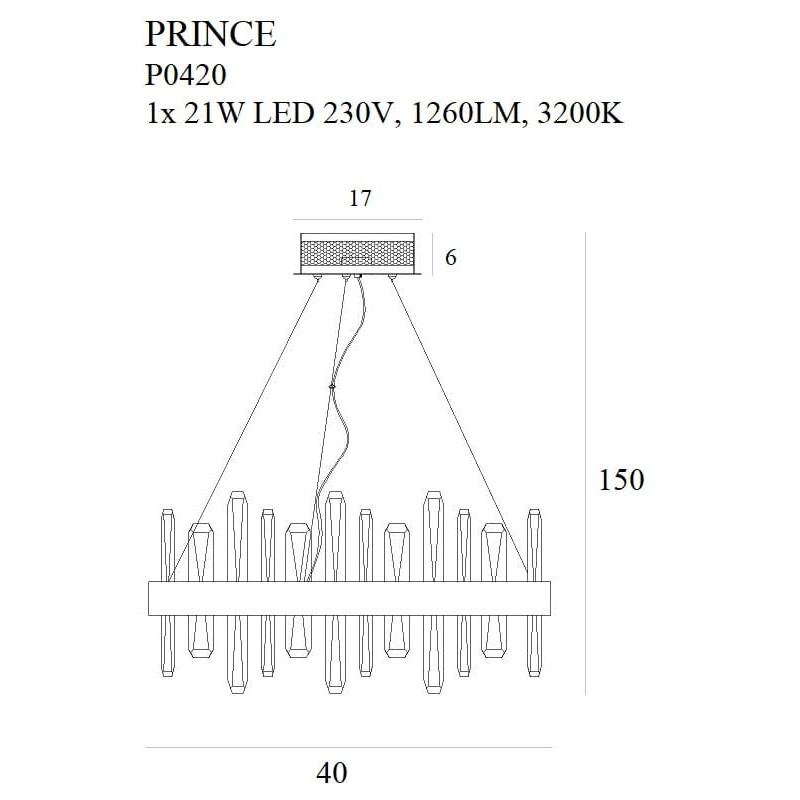 Lampe suspendue PRINCE LED 21W 3200K - or Cristal