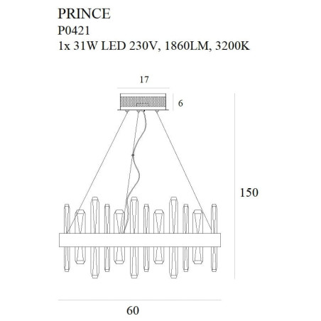 Lampe suspendue PRINCE LED 31W 3200K - or Cristal