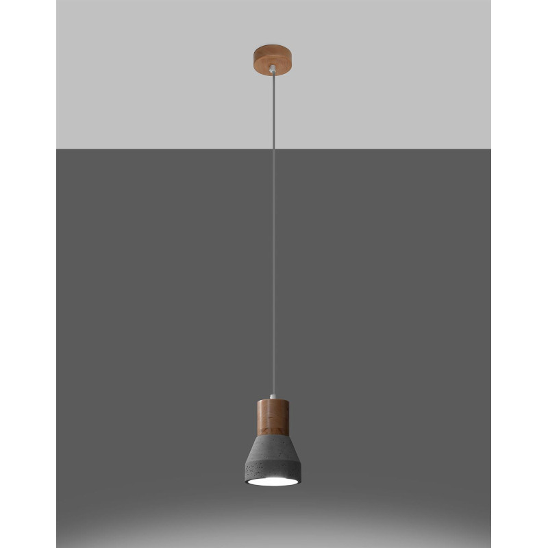 Suspension industrielle QUBIC E27 - gris / bois