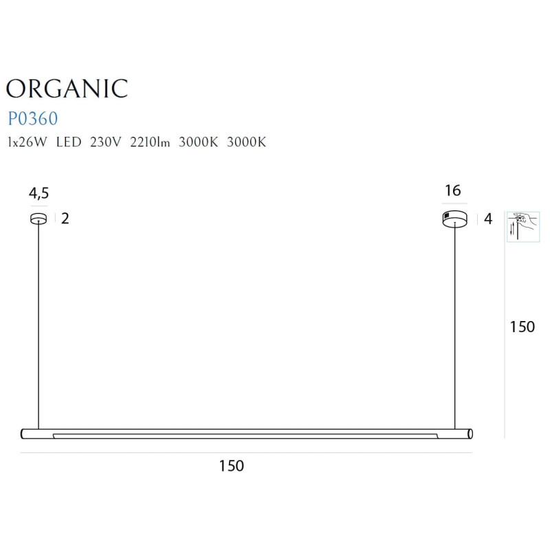 Luminaire Design suspendue ORGANIC HORIZON LED 26W 3000K DIM - or