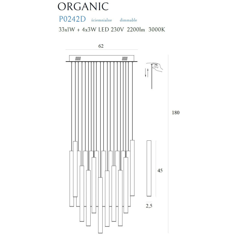 Luminaire Design suspendue ORGANIC LED 45W 3000K DIM - or