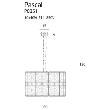 Lampe suspendue PASCAL 10xE14 - or Cristal