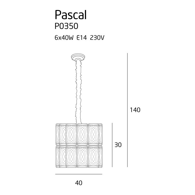 Lampe suspendue PASCAL 6xE14 - or Cristal