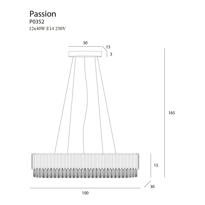 Lampe suspendue PASSION 12xE14 - or Cristal