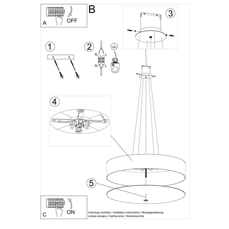 Lampe en suspension abat jour Design SKALA 80cm 6xE27 - noir