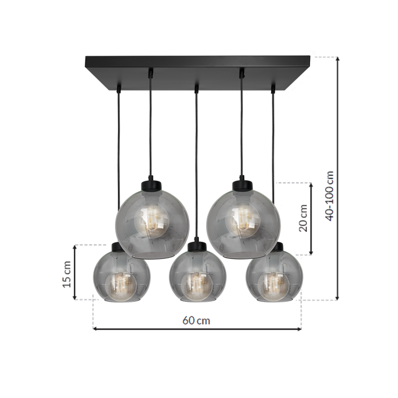 Suspension design SOFIA 5xE27 - noir / fumé