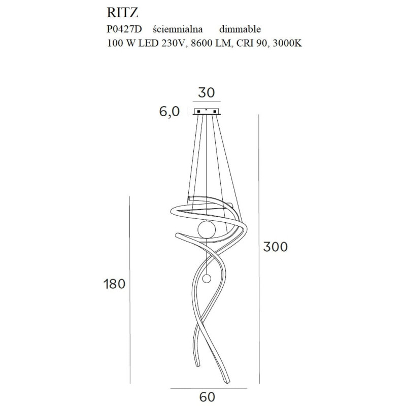 Luminaire Design suspendue RITZ LED 100W 3000K DIM - or