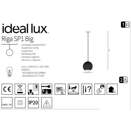 Suspension luminaire design RIGA SP1 BIG E27 - gris
