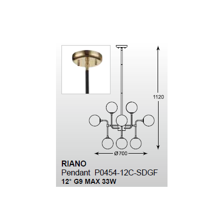Lampe Suspendue design RIANO 12xG9 or, noir