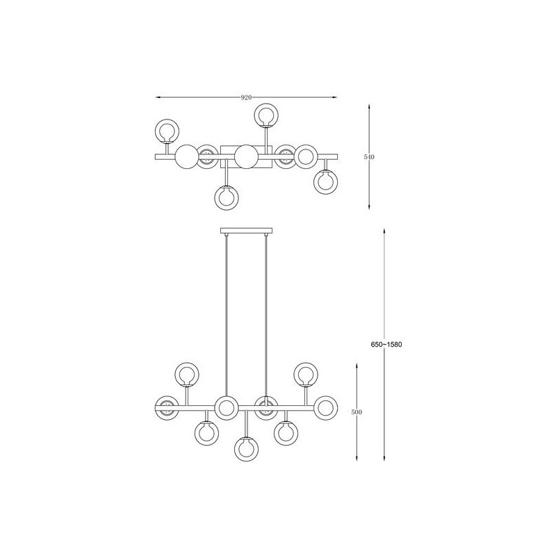 Suspension luminaire design RIANO 9xE27 noir / transparent