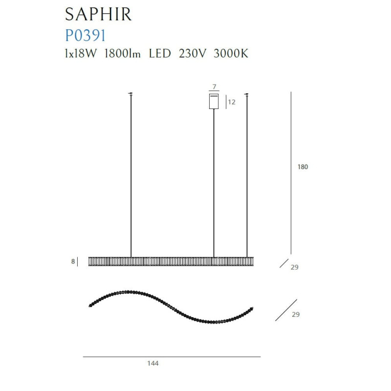 Lampe suspendue SAPHIR LED 18W 3000K - chrome / cristal