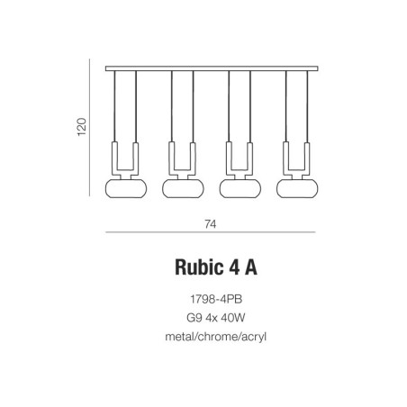 Suspension luminaire design RUBIC 4A G9 4x40W chromé